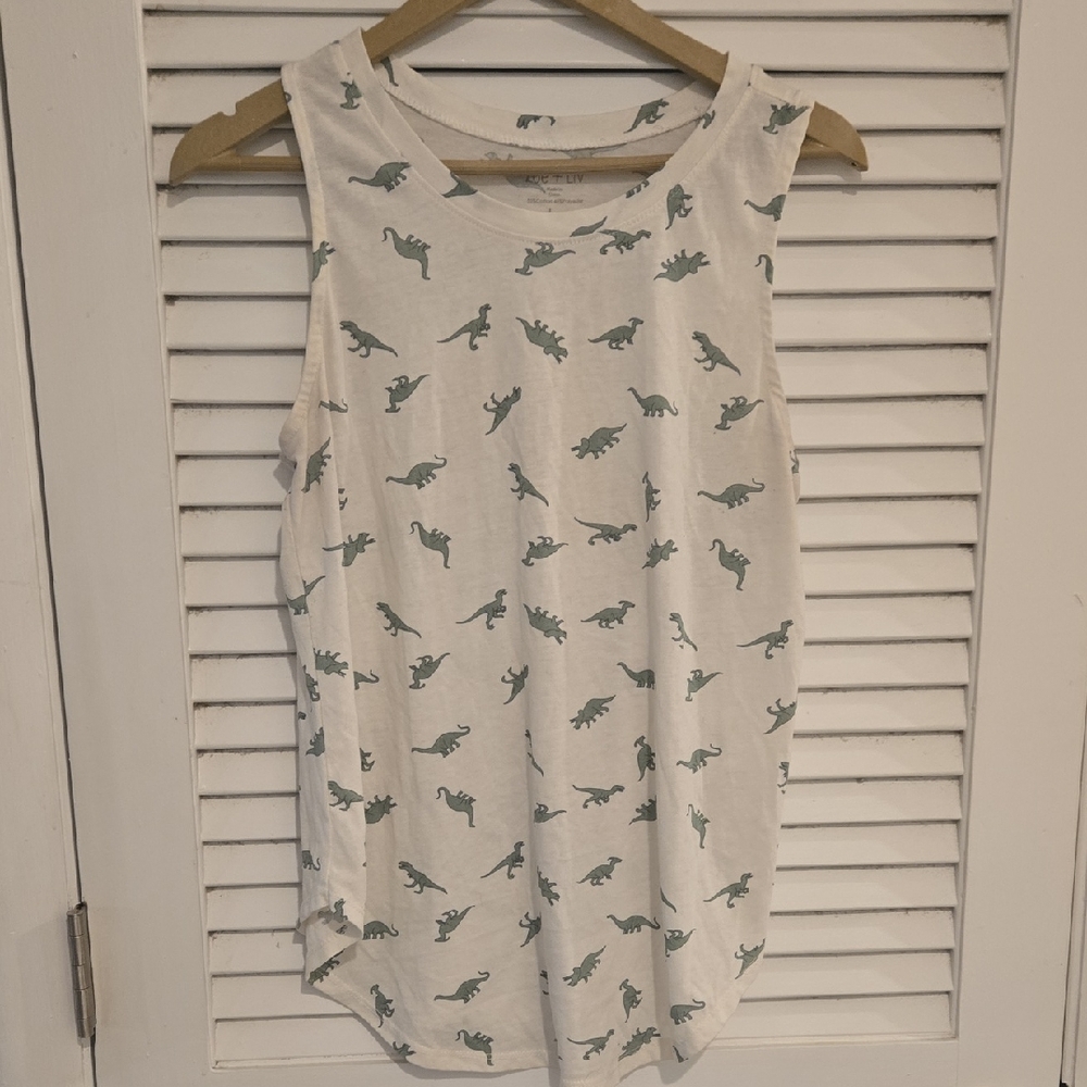Zoe + Liv White Tank Top with Dinosaur Print